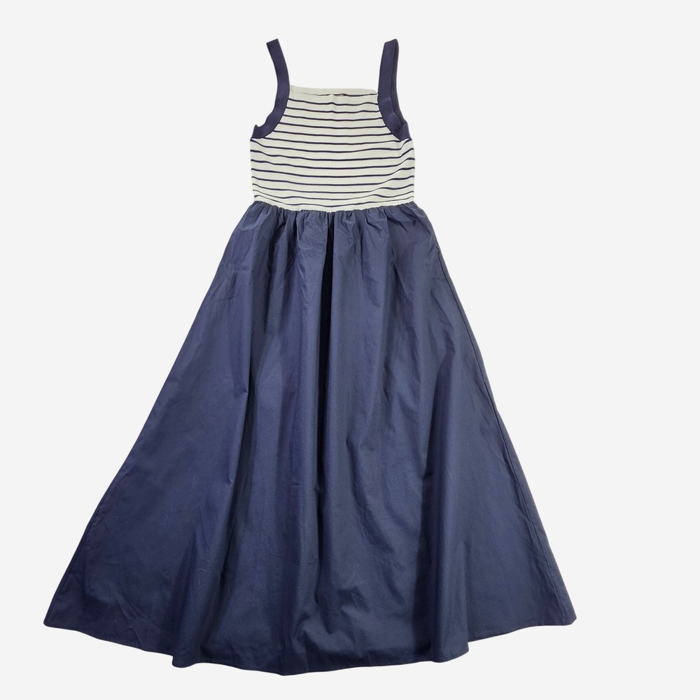 The Workshop Navy White Striped Maxi Dress Sleeveless Cotton Coastal EUC Size S